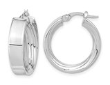 14K White Gold Polished and Textured Hoop Earrings (5.5mm thick)
